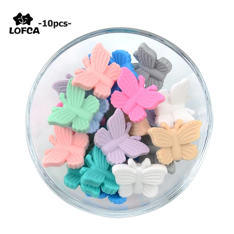 LOFCA Farfalla Perline Silicone 10 pz Massaggiagengive BPA Libero FAI DA TE Branello Allentato Per La Dentizione Collana A Forma di Animale Carino Dentizione giocattoli