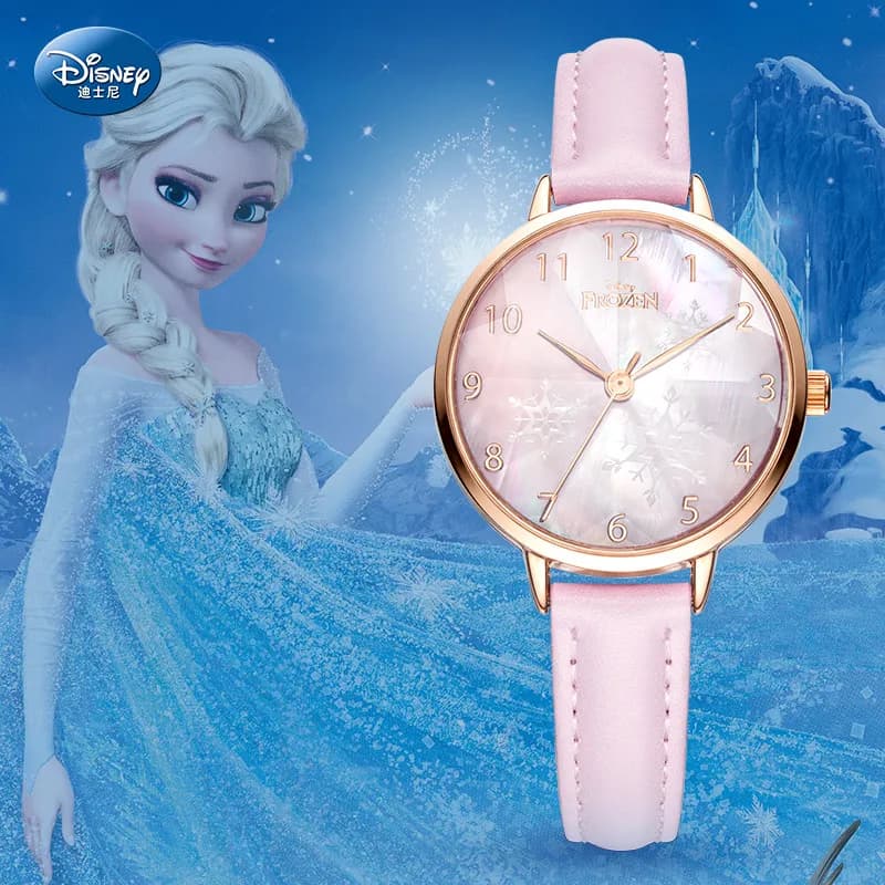 Disney Top Brand Original Frozen Elsa Princess Orologi da donna Orologi al quarzo giapponese Orologio da donna in oro rosa conchiglia in mica impermeabile