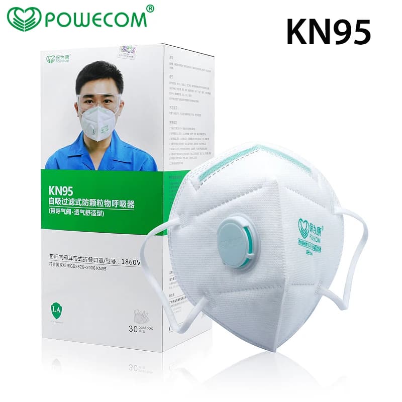 30 pz/scatola POWECOM maschera protettiva per bocca KN95 maschere per bocca traspiranti e di sicurezza con valvola 95% Filteration maschera per adulti 6 strati