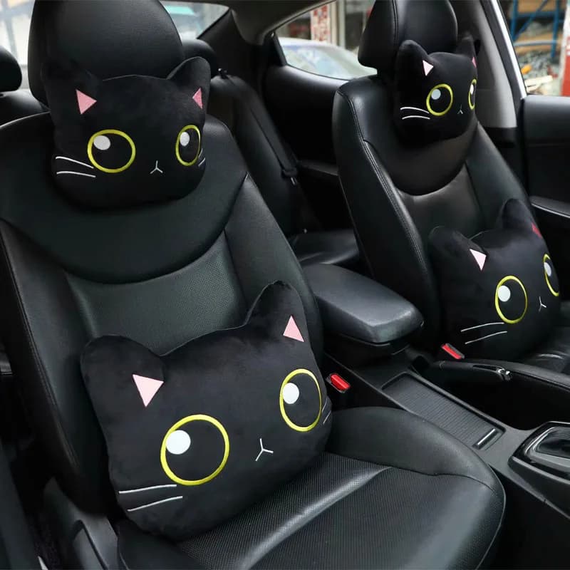 Cartone animato simpatico gatto cuscino per il collo dell'auto poggiatesta dell'auto cuscino da viaggio gatto cintura di sicurezza spalline coperture copertura specchietto retrovisore accessori