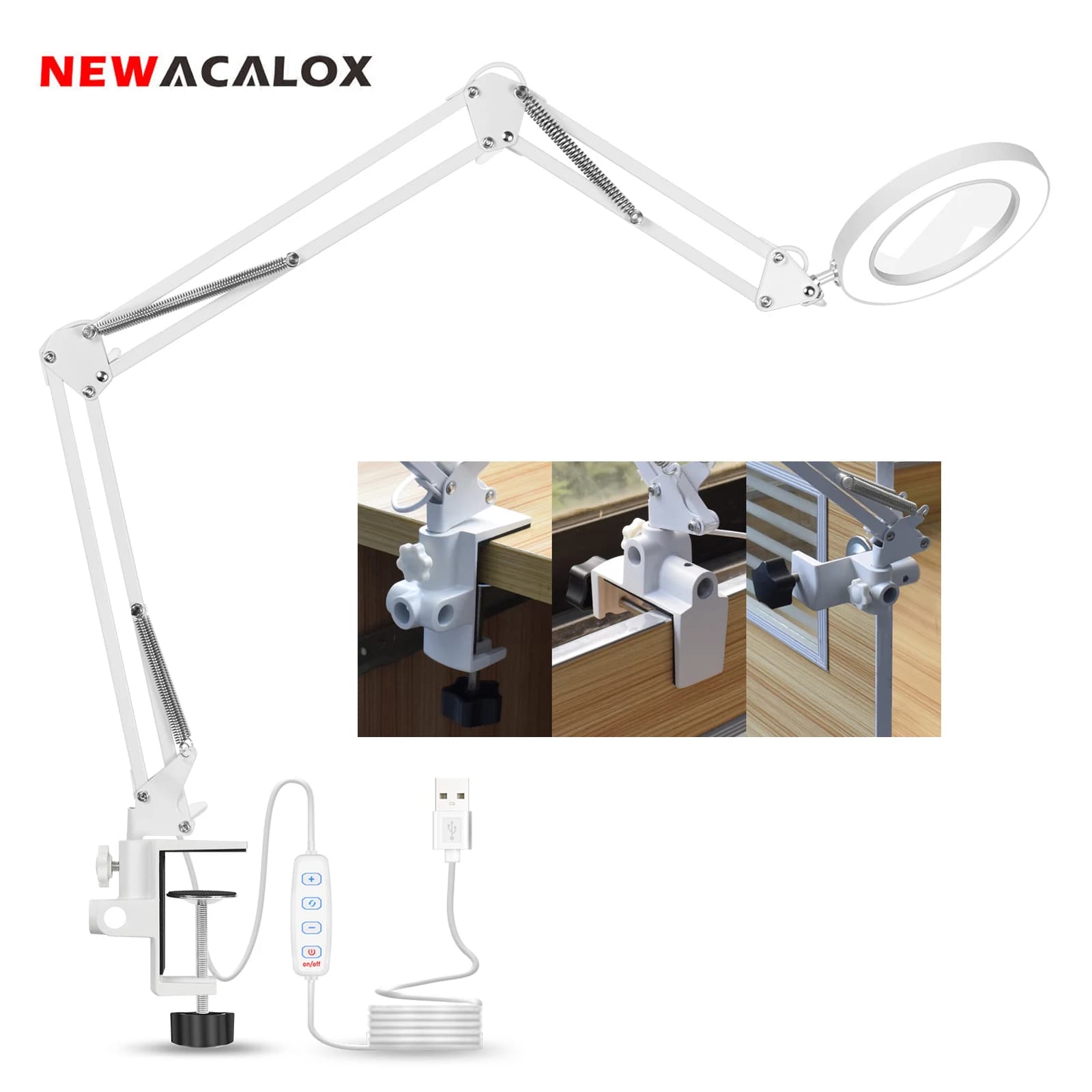 NEWACALOX 5X Magnifying glass for welding LED table lamp Table lamp with three-section folding handle Magnifying glass Light for nail repair Light for lighting
