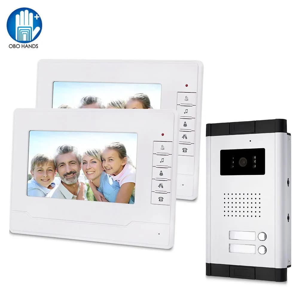 Sistema citofonico campanello video cablato Monitor interno da 7 pollici Pannello citofonico per visione notturna con pulsante di chiamata per famiglia multi-appartamento