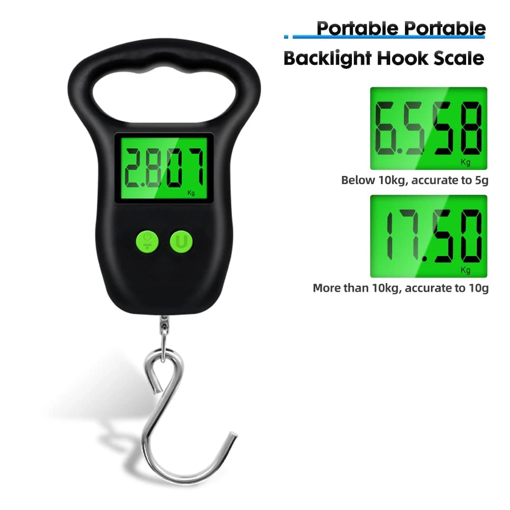 50kg 10g Bilancia digitale per valigia Bilancia tascabile sospesa LCD elettronica Retroilluminazione Borsa per bagagli da viaggio Bilancia per pesi da pesca