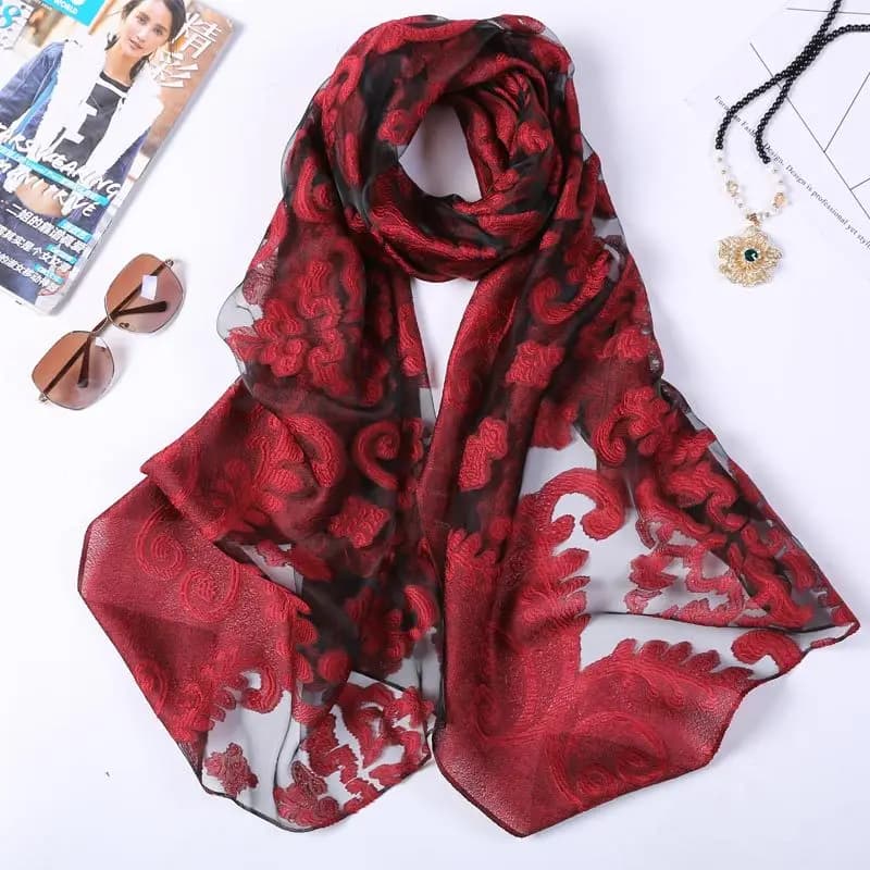 Vendita calda 180*70 Organza seta ricamo sciarpe floreali donna scialli invernali Hijab pizzo avvolgere Poncho per Euro USA