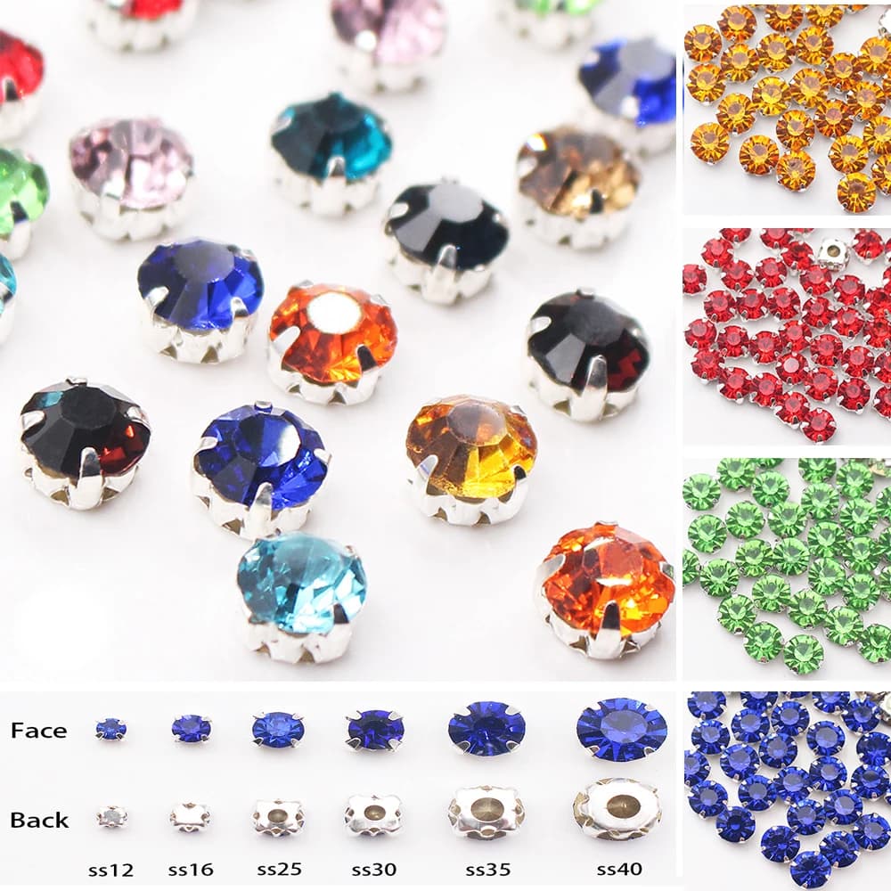 SS12-SS40 Colore della miscela Artiglio Tazza Non Hot fix Strass Cristalli lucidi Strass di vetro Cucire su strass Accessori per indumenti Artigianato
