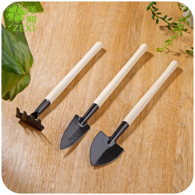 3 pcs/set Mini shovel set wooden handle metal shovel for flowers pot plants Mini garden tool seed diffusion