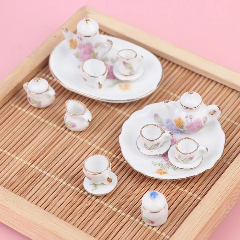 8 pezzi 1/12 casa delle bambole in miniatura fiore rosa Patten porcellana caffè tazze da tè ceramica stoviglie casa delle bambole accessori da cucina