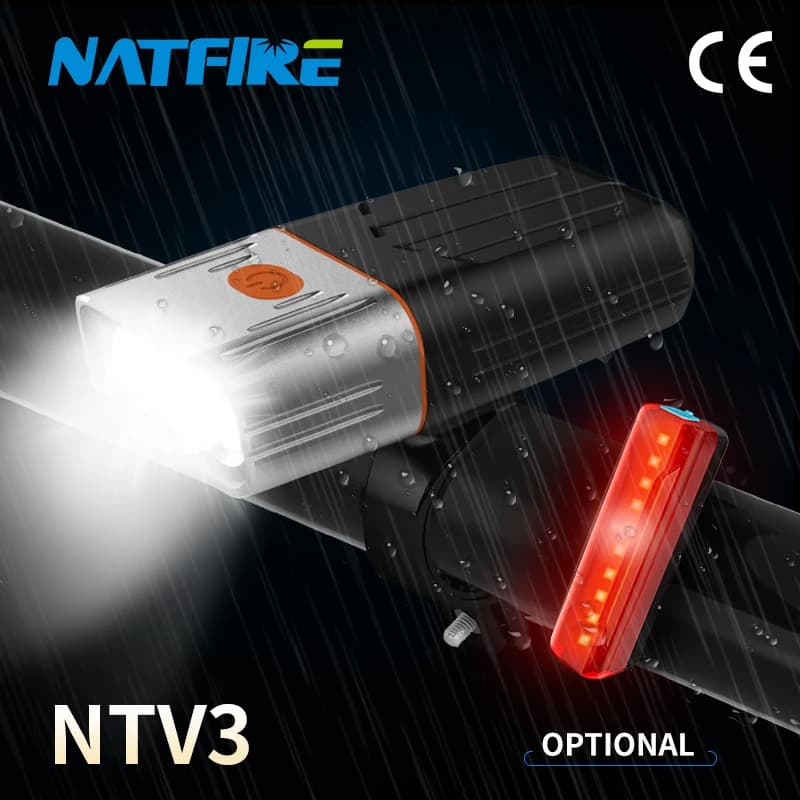 NATFIRE NTV3 luce per bicicletta faro a LED e fanale posteriore posteriore per accessori bici MTB durata 5-10 ore come lanterna torcia