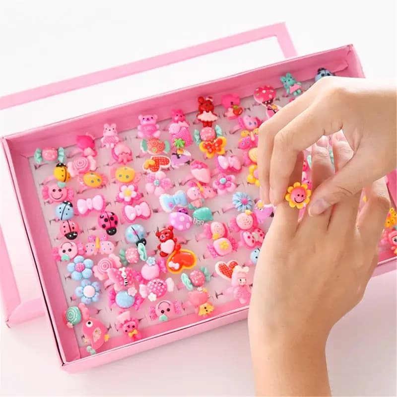 10 pz/lotto anelli di cartone animato per bambini Candy Flower Animal Bow Shape Ring Set Mix Finger gioielli anelli Kid Girls gi