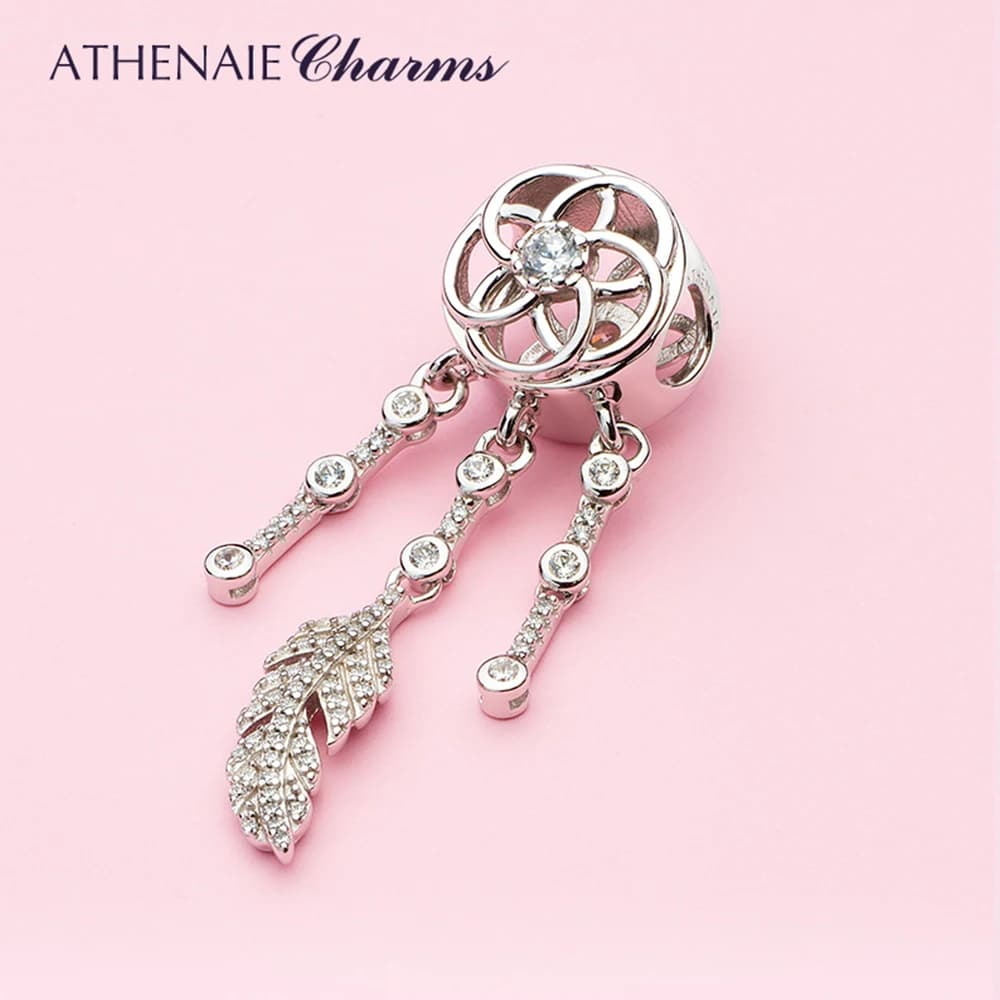 ATHENAIE Genuine 925 Sterling Silver Dream Catcher Dangle Charm Beads fit Charms Bracelet Necklace DIY Jewelry Christmas
