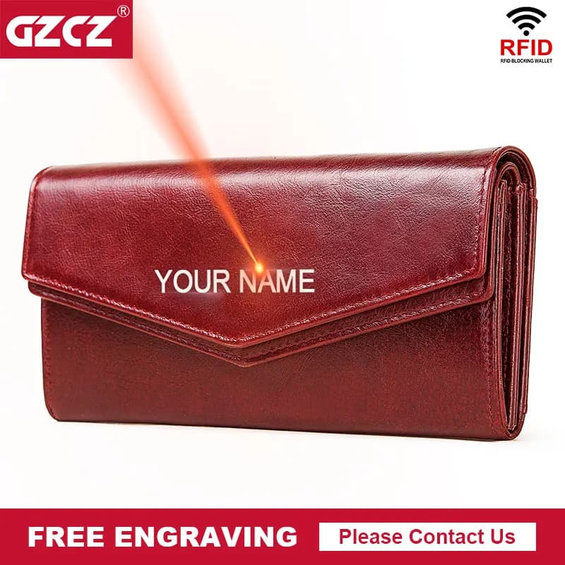 GZCZ Rfid Moda Donna Frizione Portafogli in pelle Stile lungo Portamonete multifunzionale Portomonee Morsetto per telefono Pratico passaporto