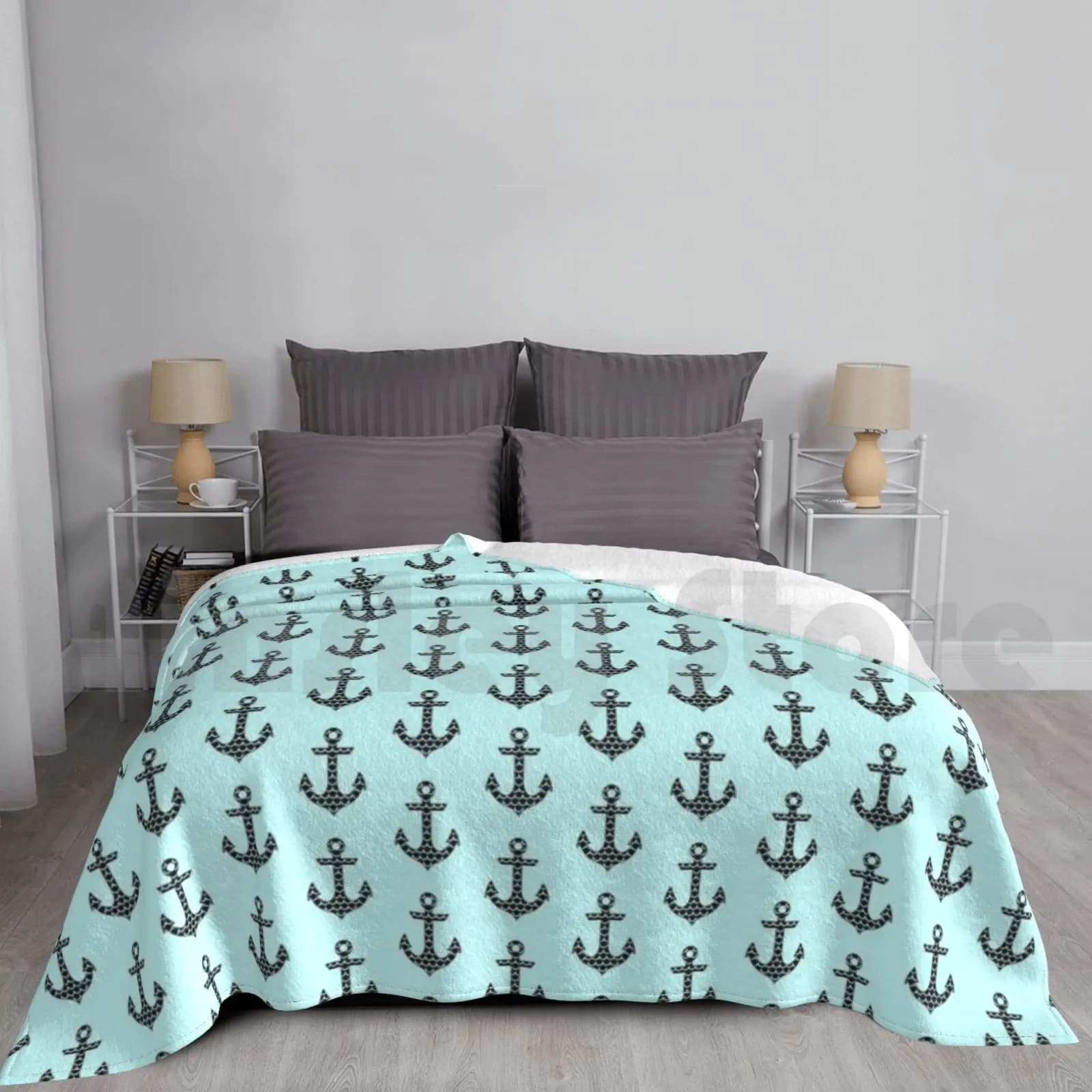 Coperta di ancoraggio per divano letto Ancoraggio da viaggio Oceano Mare Blu Barca da marinaio Spiaggia Navy Sorority Onde estive