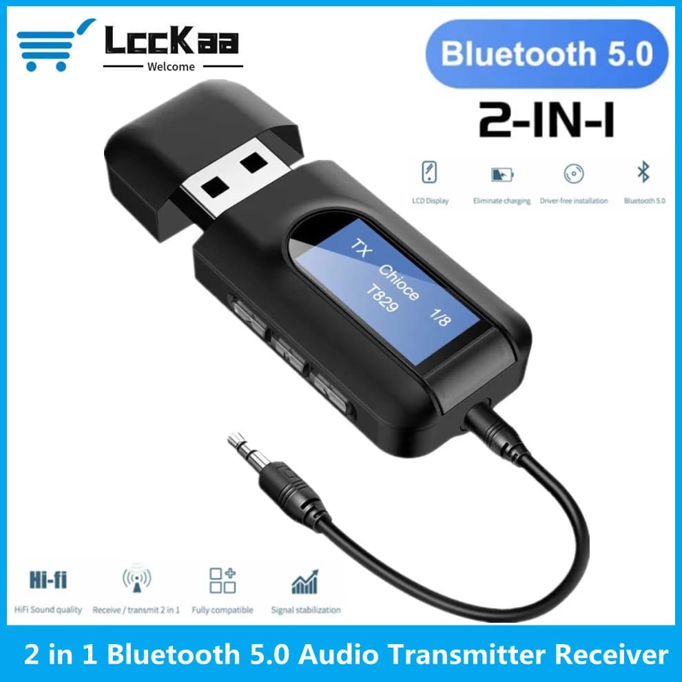 USB Bluetooth 5.0 Transmitter Audio Receiver LCD Display 3.5MM AUX RCA Stereo Wireless Dongle Adapter For PC TV Headphones For Car