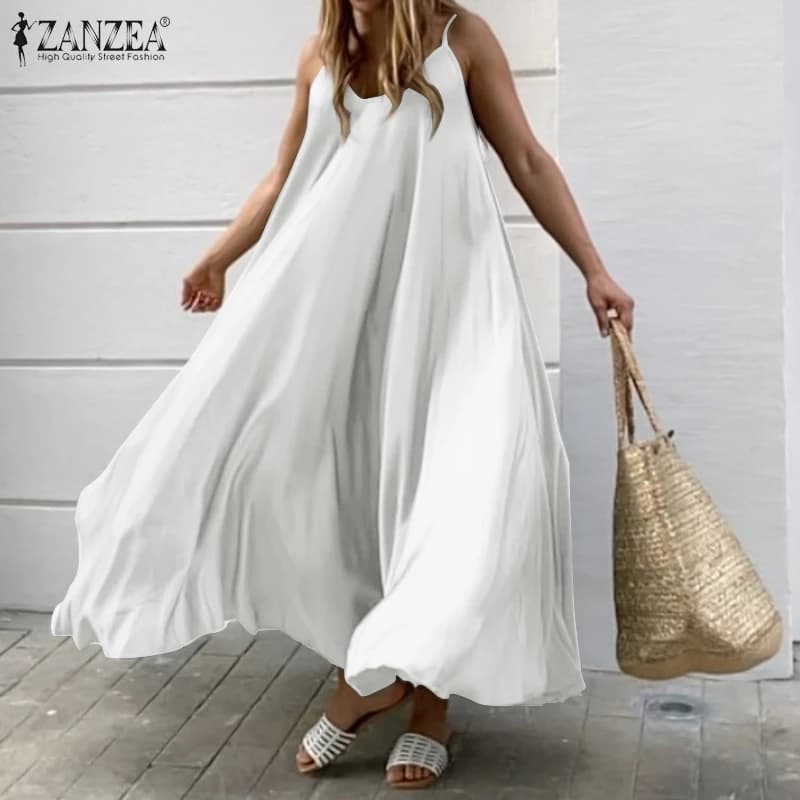 2023 ZANZEA Women Summer Dress Big Swing A Line abiti Holiday Beach prendisole Sexy senza maniche Solid Vestidos Party Robe Femme