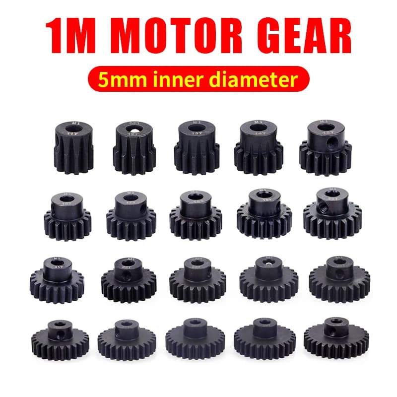 M1 5mm 11T 12T 14T 15T 17t 18t 20T 21t 22T 24T 25T 26T 28T 30T Pignone in metallo in acciaio nero Ingranaggio del motore per 1/10 Rc Modello di auto