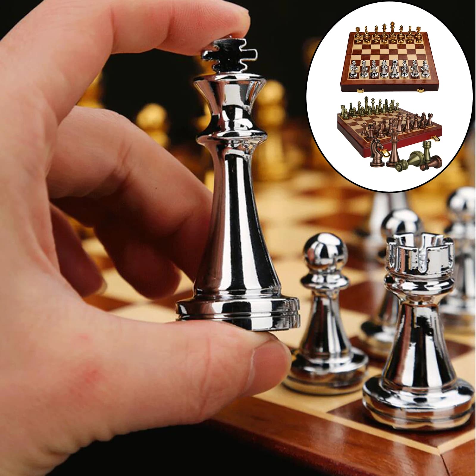 Scacchiera Pro Metal per adulti e bambini con pezzi in metallo gioco da tavolo scacchiera professionale Set per principianti viaggio magnetico