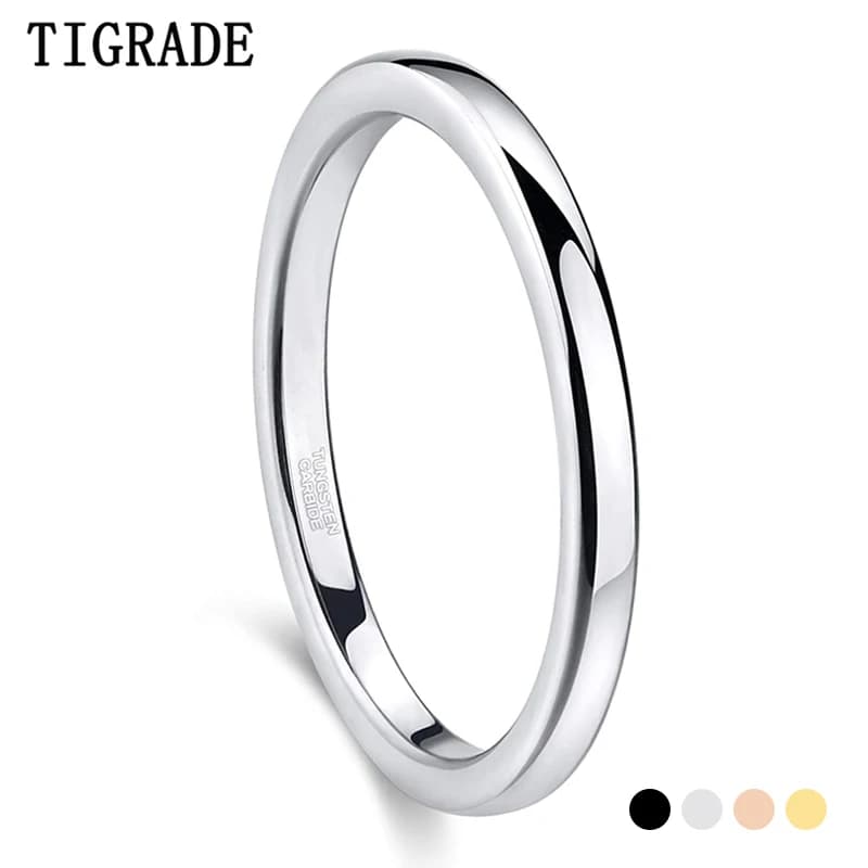 TIGRADE Anello sottile in tungsteno da 2 mm per donna Anello femminile alla moda opaco in oro nero lucido oro rosa argento per la festa quotidiana