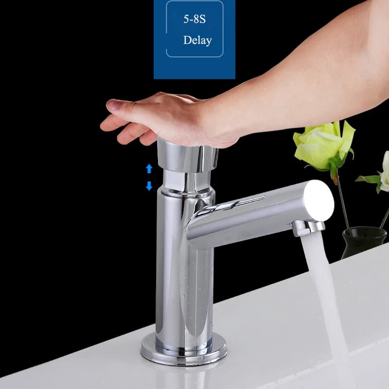 Touch Press rubinetti per lavabo da bagno rubinetto per lavabo rubinetti con ritardo di tempo rubinetto per acqua a risparmio automatico con acqua fredda a chiusura automatica