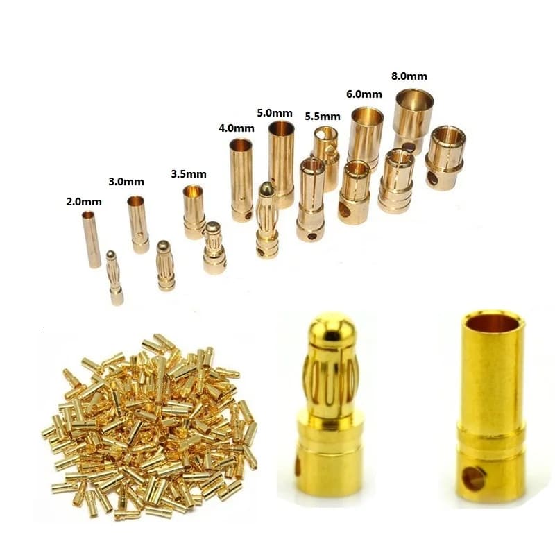 20 pz/lotto 2.0mm 3.0mm 3.5mm 4.0mm 5.0mm 5.5mm 6.0mm 8.0mm oro proiettile Banana connettore spina per ESC batteria motore ESC (10 paia)