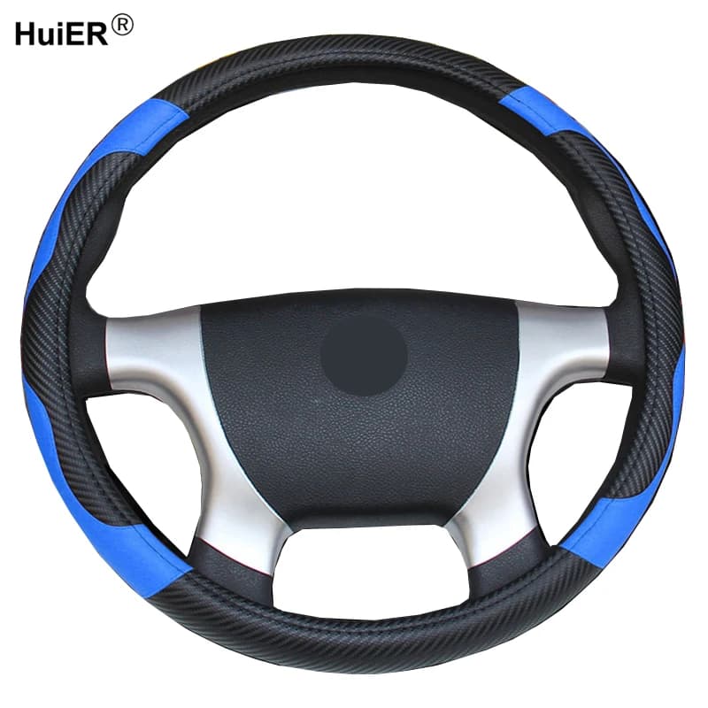 Coprivolante per auto Autobus Camion per 36 38 40 42 45 47 50 CM Diametri Fuori Blu Rosso Involucro per volante in pelle microfibra