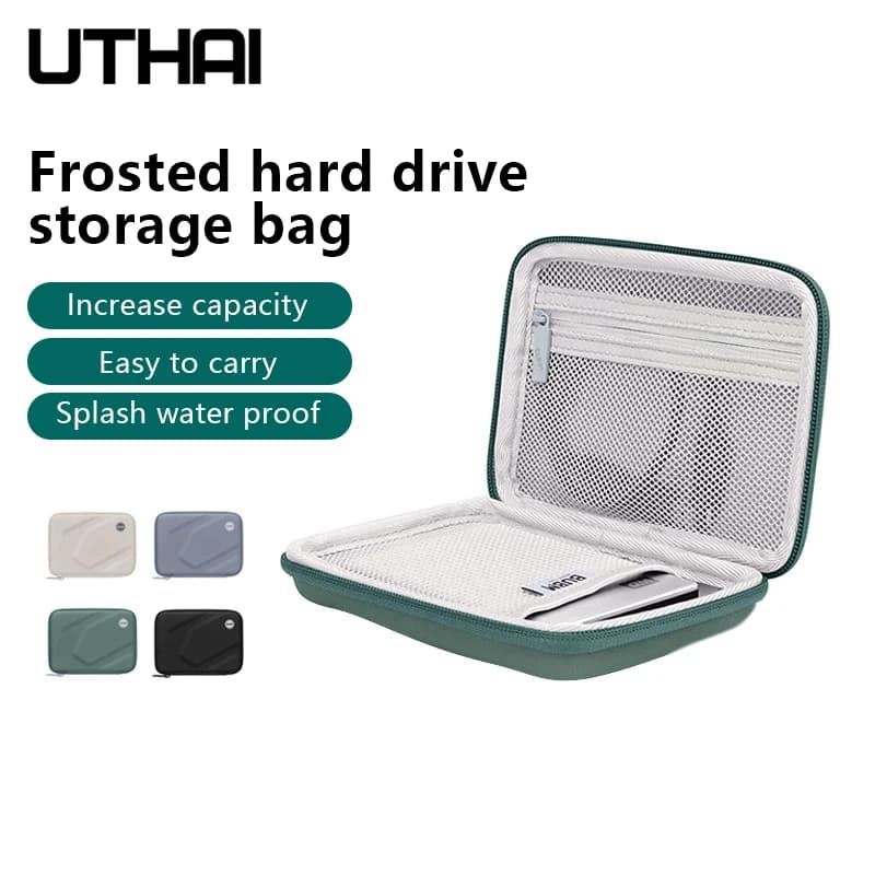UTHAI Custodia per HDD portatile Borsa di protezione verde per disco rigido esterno da 2,5 pollici U-Disk e custodia per disco rigido per auricolari