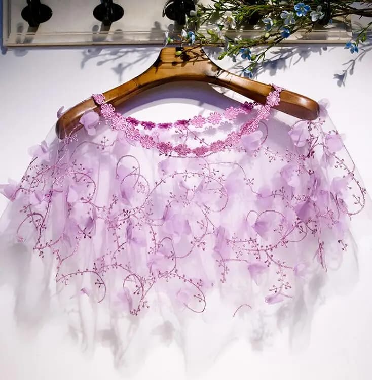 Women's Spring Summer purple flower mesh Pashmina Female Summer Sunscreen Mesh purple Lace Shawl cloak R3087