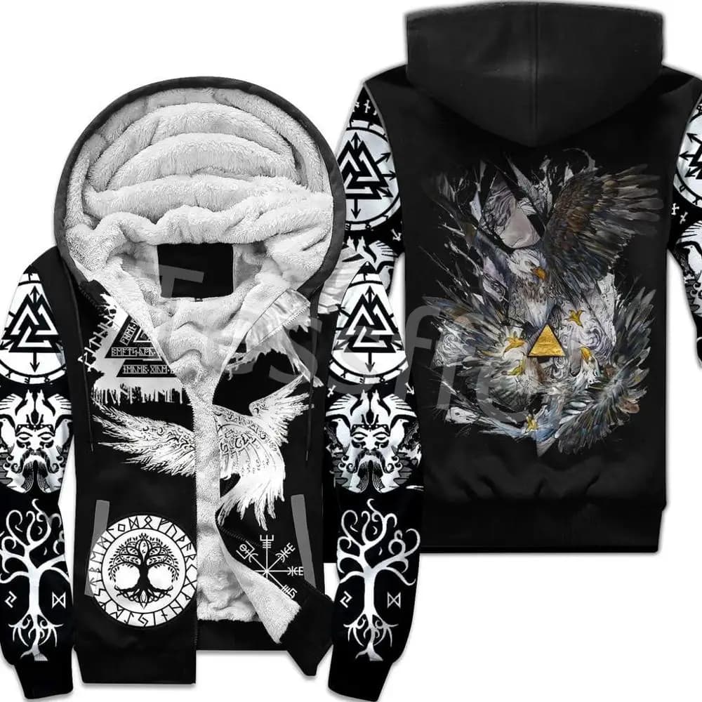 NewFashion Tessffel 3DPrint Odin God Fenrir Wolf Tattoo Harajuku Inverno Spessore Caldo Pile Con Cappuccio Cappotto Casuale Giacca Con Cerniera X3