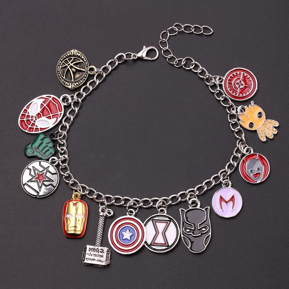 Marvel Superhero Bracelet Black Panther Spiderman Doctor Strange Groot Thor's Hammer accessori ciondolo bracciale regalo gioielli