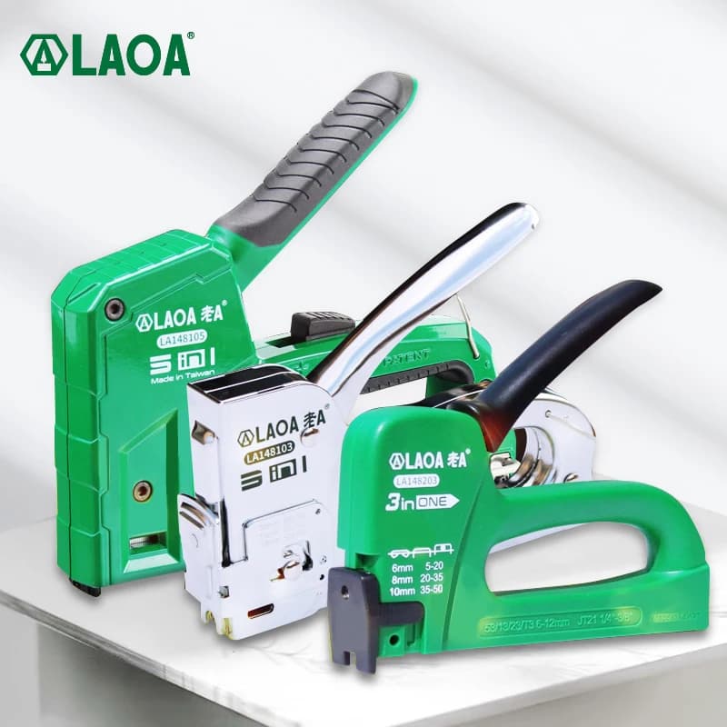 LAOA 5 IN 1 pistola per graffette per impieghi gravosi per la decorazione domestica fai da te cucitrice per mobili strumento per rivetti pistola per unghie manuale con 2000 graffette chiodatrice