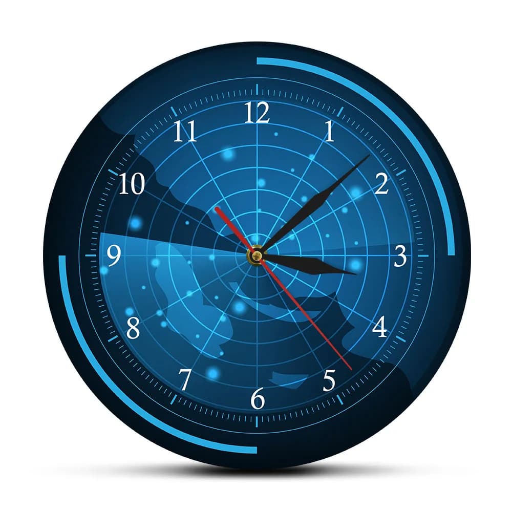 Radar blue screen with map wall clock Radar with objectives artwork for the house Raster of The Air Army killer decorative wall clock