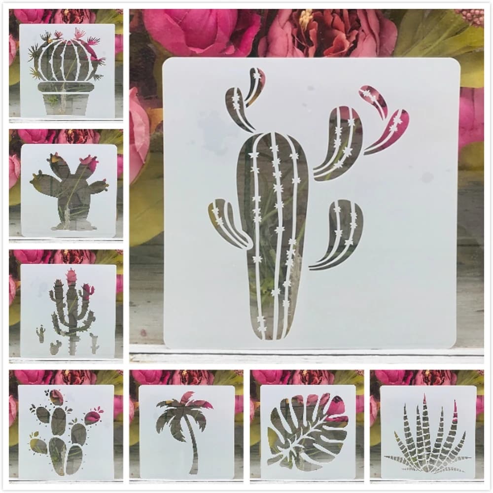8Pcs/Set 15cm Cactus Succulent Plants DIY Layering Stencils Wall Painting Scrapbook Coloring Embossing Album Decorative Template