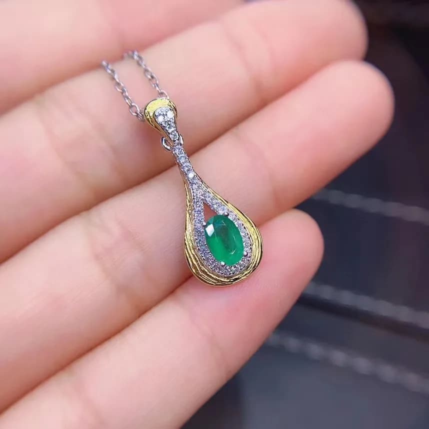 Collana di smeraldi in argento sterling massiccio S925 con smeraldi naturali e reali al 100% per le donne Gioielleria raffinata con pietre preziose di colore