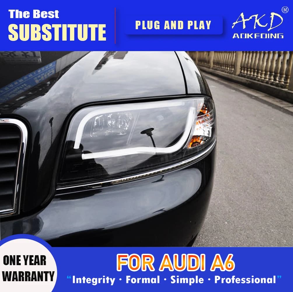 AKD Lampada frontale per Audi A6 C4 Faro LED 1997-2004 Fari A6 DRL Indicatori di direzione Abbaglianti Angelo Occhio Lente del proiettore