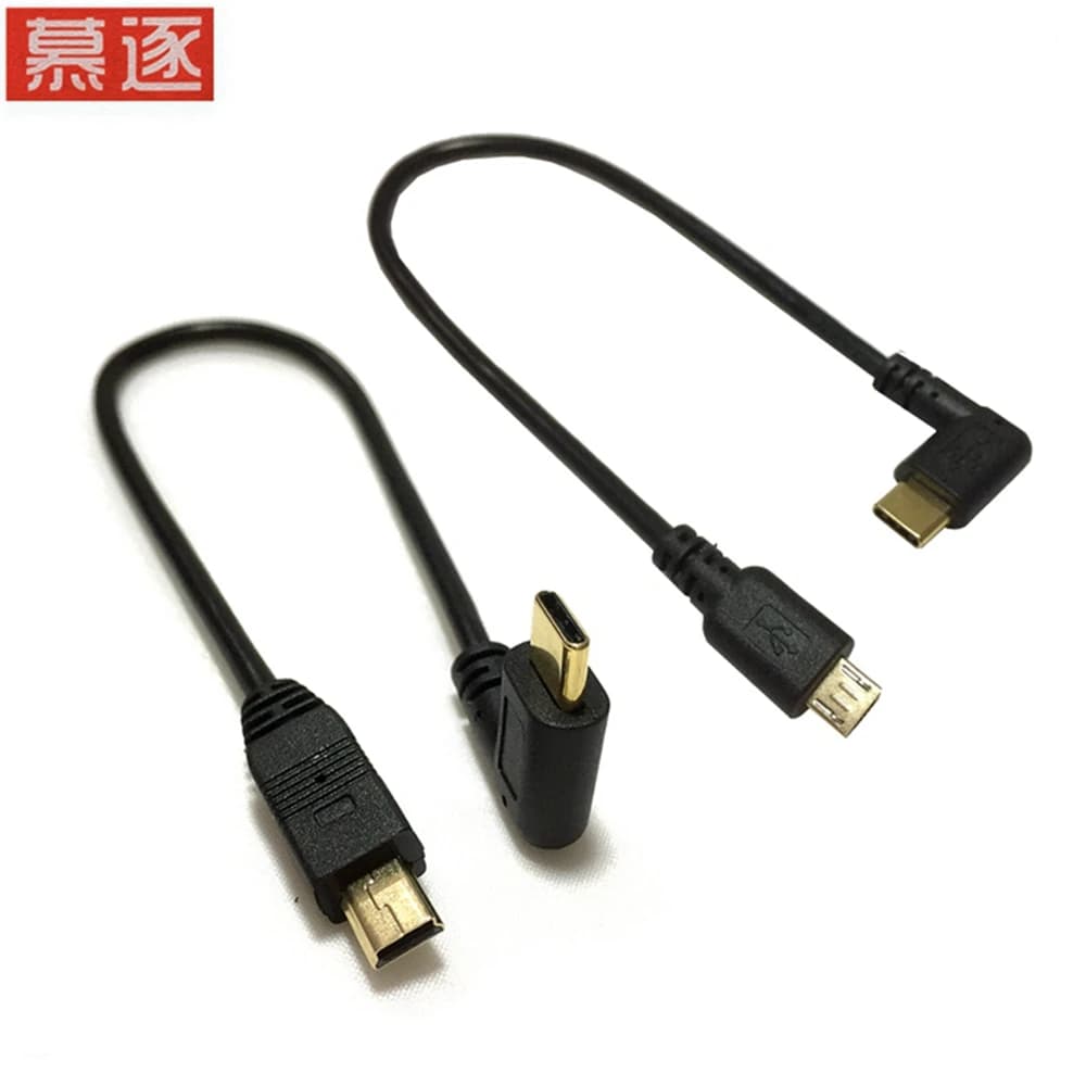 25cm Micro Mini USB Kabel 5Pin Stecker auf Stecker USB 3,1 Typ C Ellenbogen zu Mini Micro USB 2,0 OTG Daten Adapter Konverter La