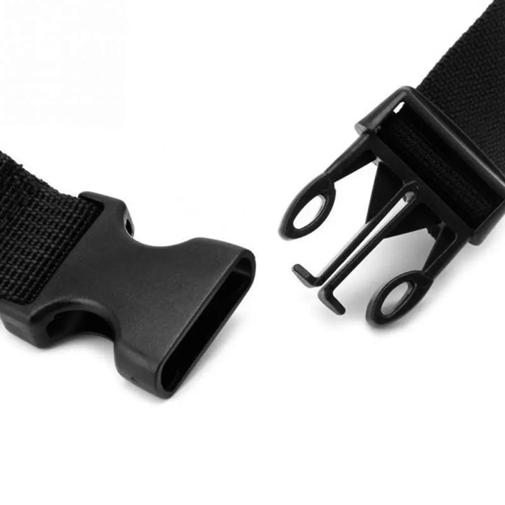 Sacco a pelo nero che stringe la cinghia da cintura con fibbia a sgancio, kit legati da viaggio, portabagagli, cravatta da carico in nylon