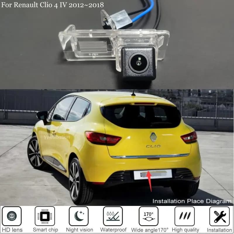 Yeshibation Telecamera posteriore per Renault Clio 4 IV 2012 2013 2014 2015 2016 2017 ~ 2020 HD CCD Visione notturna Back Up Telecamera di parcheggio
