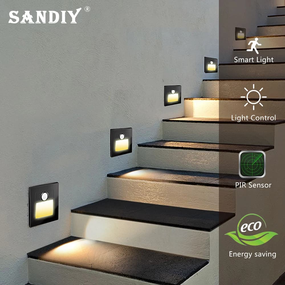 Lampada da parete con sensore SANDIY Luce per scale incorporata Luce notturna a led per scaletta Cucina Foyer Corridoio Soggiorno Coperta PIR Sconce