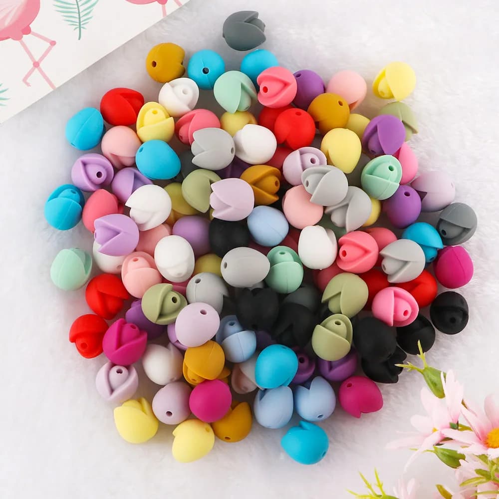 Kovict 20Pcs perline in Silicone nuovi fiori di tulipano componenti fai da te per gioielli che fanno accessori per collane