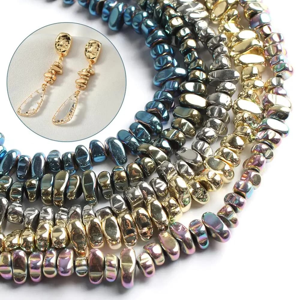 Natural Hematite Irregular Matte Gravel Stone Spacer Loose Beads for Jewelry Making DIY Beaded Bracelet Earrings Necklace 15''
