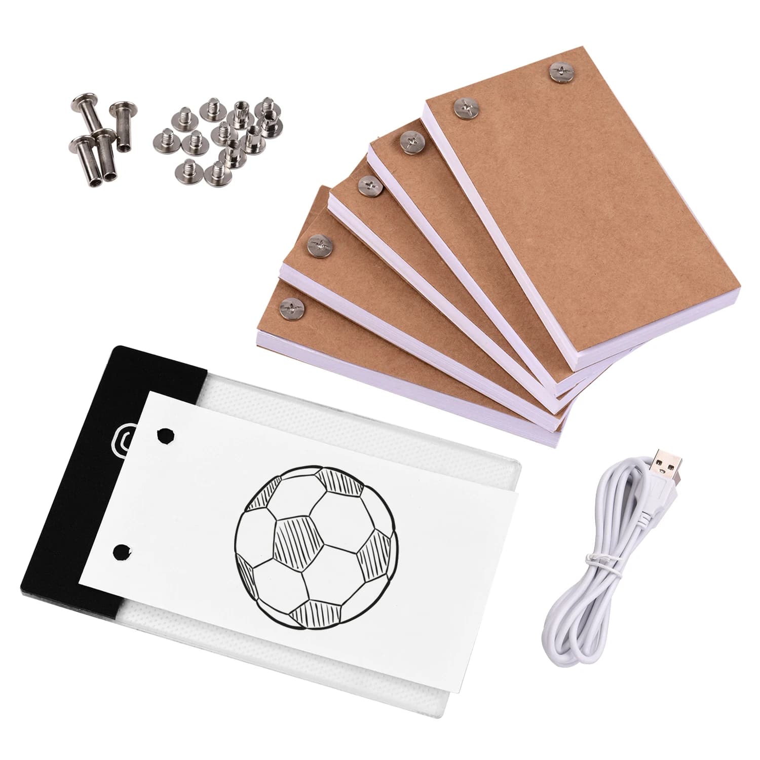 Kit libro flip da 300 fogli con blocco luminoso Scatola luminosa a LED Tablet Carta da disegno Flipbook con viti di rilegatura per il disegno e il tracciamento