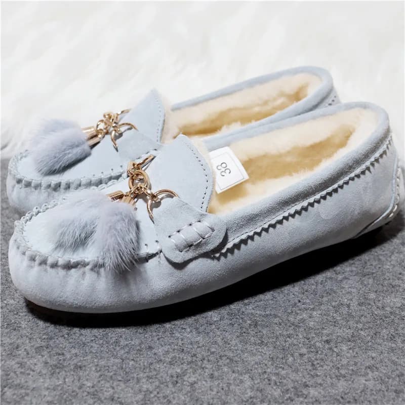 2025 Apartments Women casual shoes Women shoes Women shoes 100% natural fur Shoes Mocassini Mocassini Soft genuine pig boots for free time