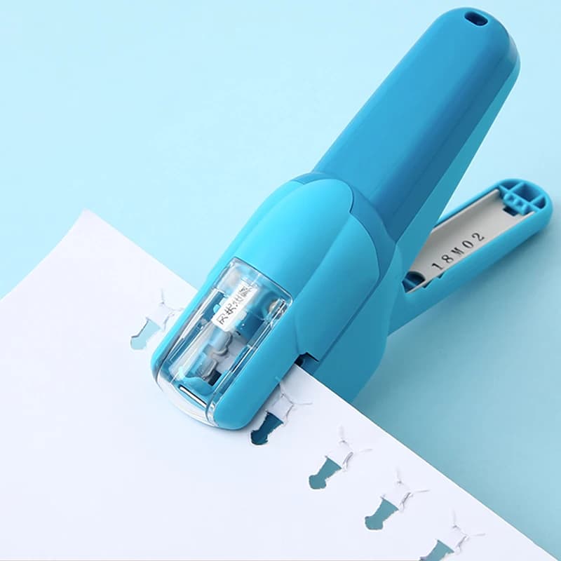 Cucitrice senza punti metallici Mini cucitrice portatile in plastica Cucitrice sicura per carta senza punti metallici Forniture per rilegatura per ufficio scolastico
