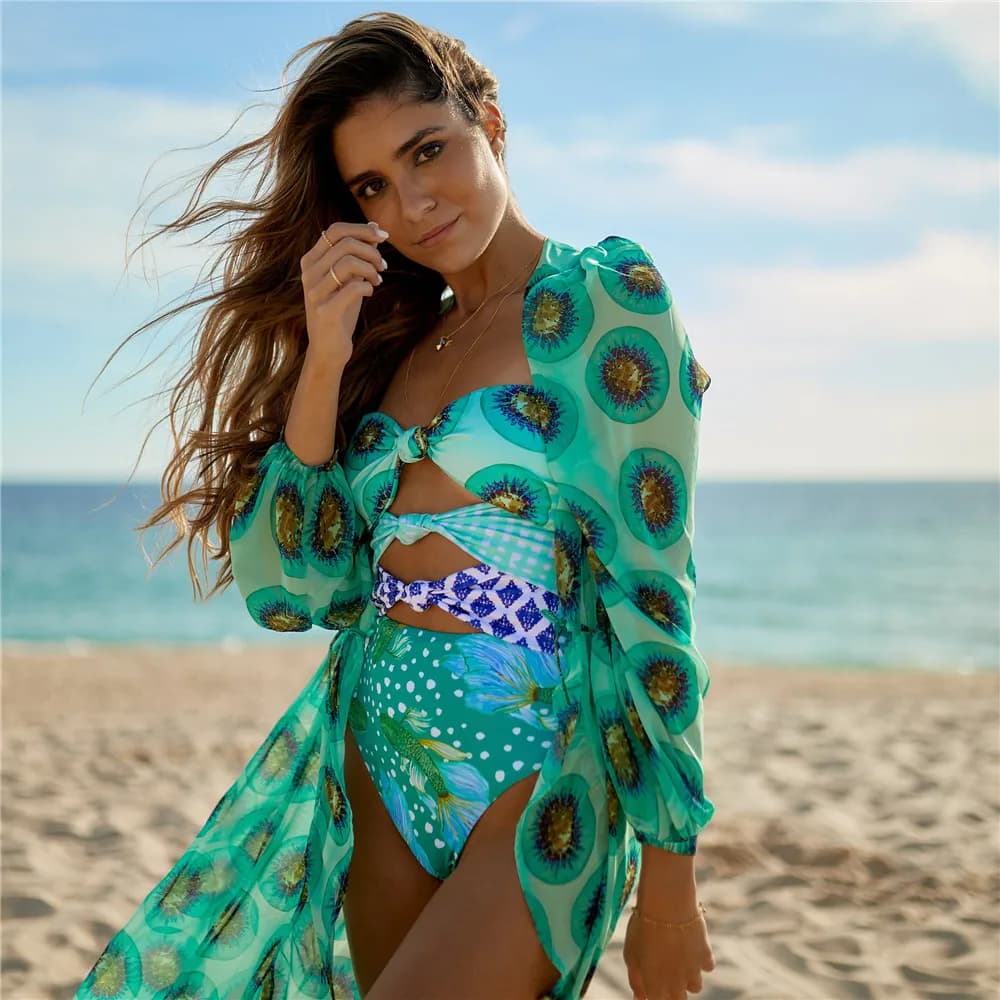 Nuovo arrivo con scollo a V costume intero 2025 sexy stampa floreale costumi da bagno donna spiaggia cover up costume da bagno beachwear costume da bagno costume da bagno