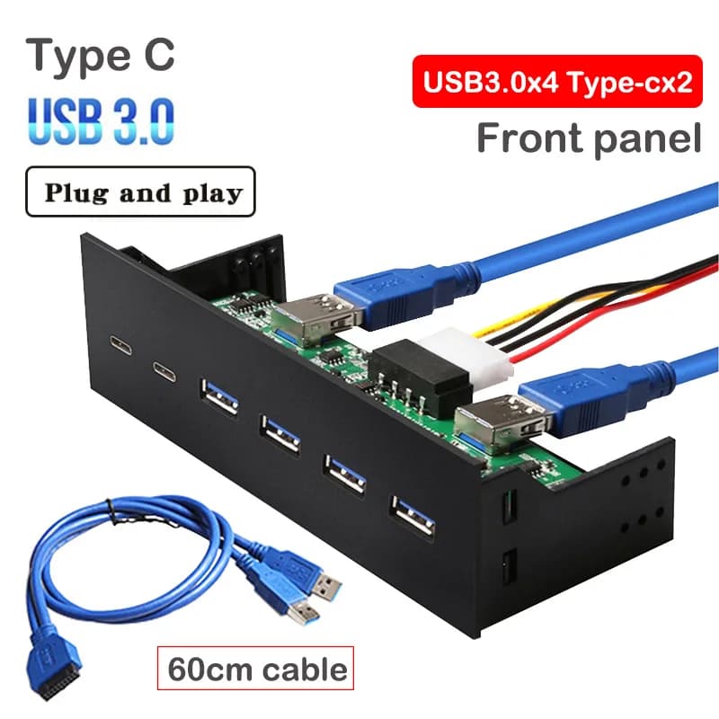 Pannello frontale USB Tipo c USB 3.0 HUB Auido Mic Plug and play Cavo da 20 pin Computer Pannello unità ottica da 5,25 pollici Nessuna alimentazione Super velocità