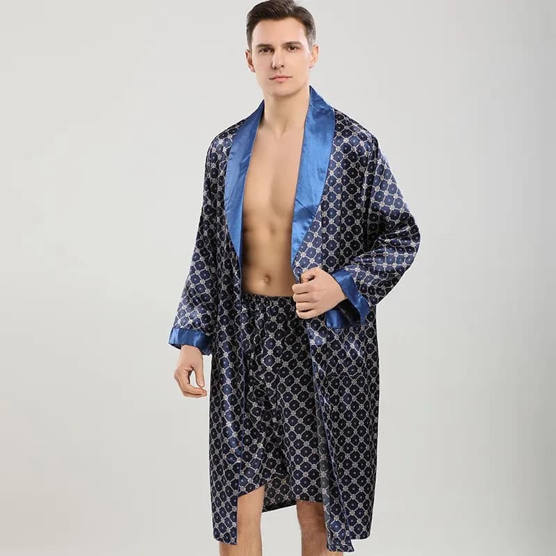 Men's Satin Dress Kimono Night Dress Men's Dress Synthetic Silk Dress 2 Pieces Dress And Shorts Night Dress Casual Dress
