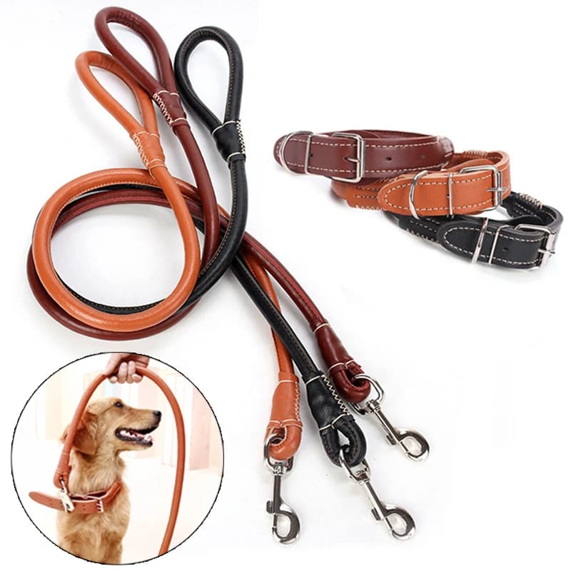 Set di collare e guinzagli per cani di taglia grande in pelle per cani di taglia media Doberman Golden Retriever Guinzagli per animali super resistenti Prodotto da esterno