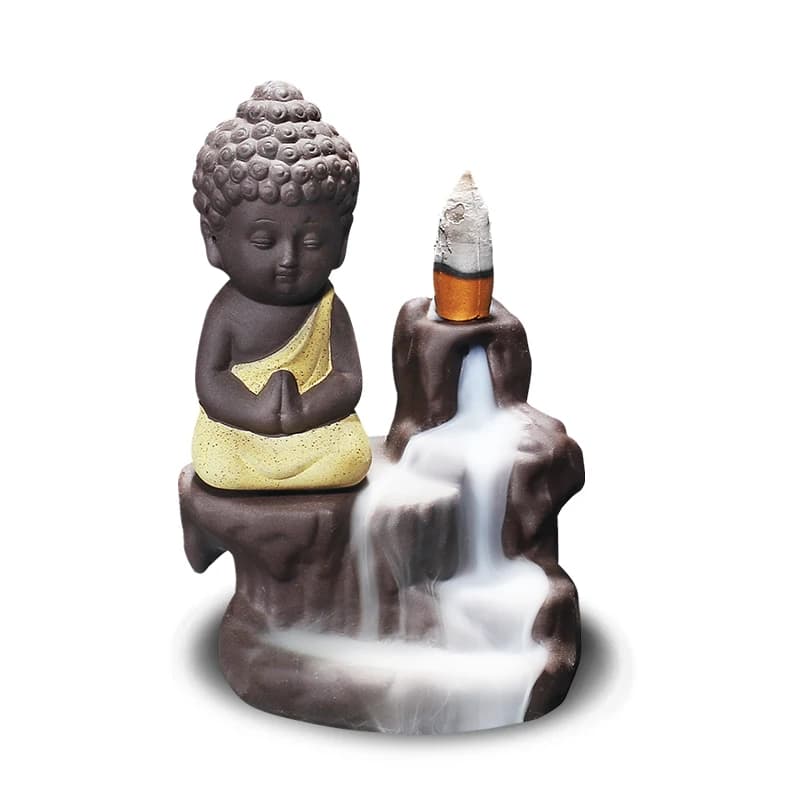 Little Monk Waterfall Incense Stick Holder Home Office Teahouse Decor Buddha Smoke Backflow Incense Burner