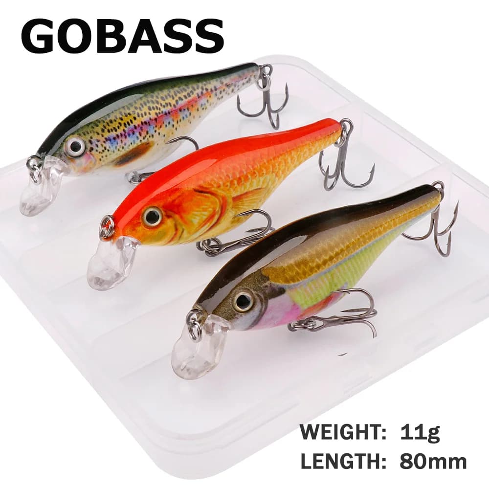 GOBASS 3 pcs 80mm 11g Jerkbait Fishing Floating Minnow Esche Bass Wobblers For Trainer Durum Artificial bait Crankbait Dealing Kit