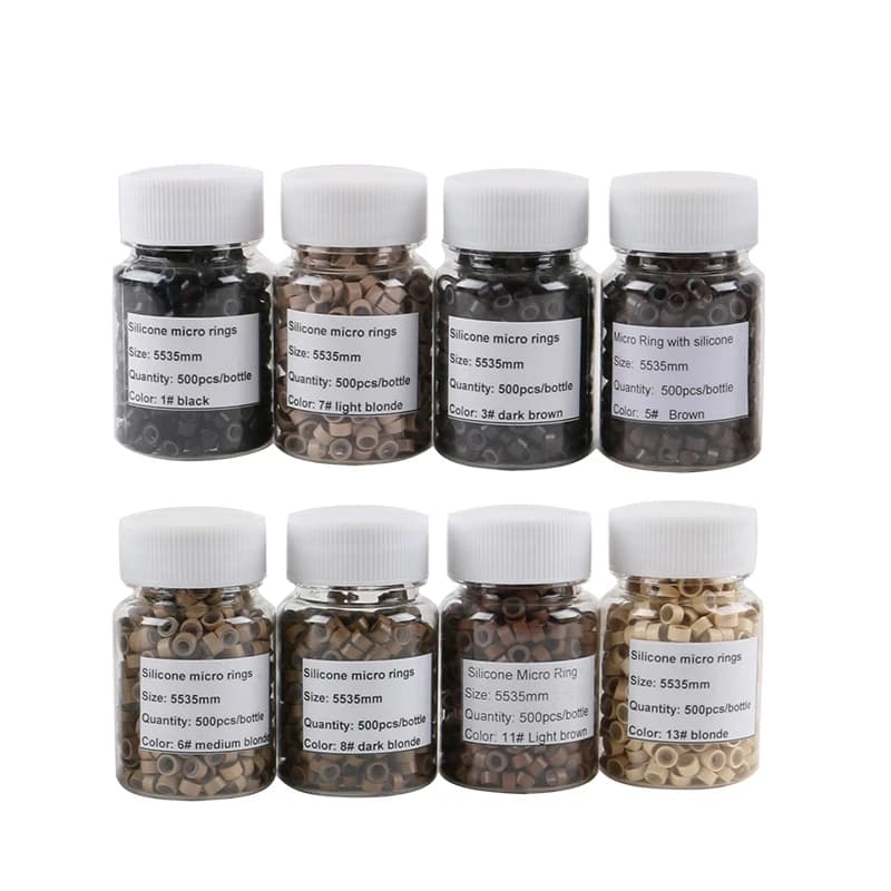 500 microanelli da 5,5 mm con vite, micro anelli/perline in silicone per estensioni dei capelli. 8 colori opzionali