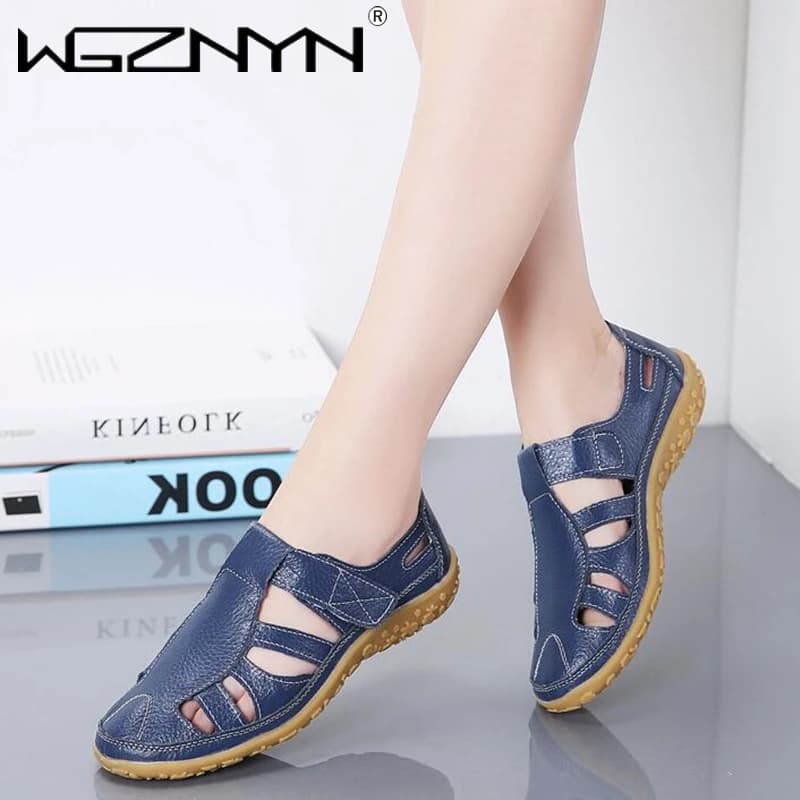 Sandali da donna in vera pelle alla moda Sandali da spiaggia casual da donna estivi con punta chiusa Scarpe basse da donna Scarpe da ginnastica femminili confortevoli